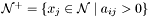 $\mathcal{N}^+ = \left\lbrace x_j \in \mathcal{N} \; | \; a_{ij} > 0 \right\rbrace$