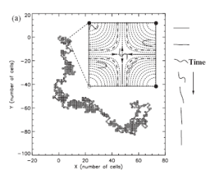 A flexible fiber in a Stokesian fluid performing a random walk as a consequence of the stretch-coil instability