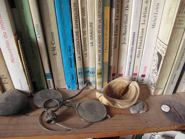 Bookshelf with Antique Glasses